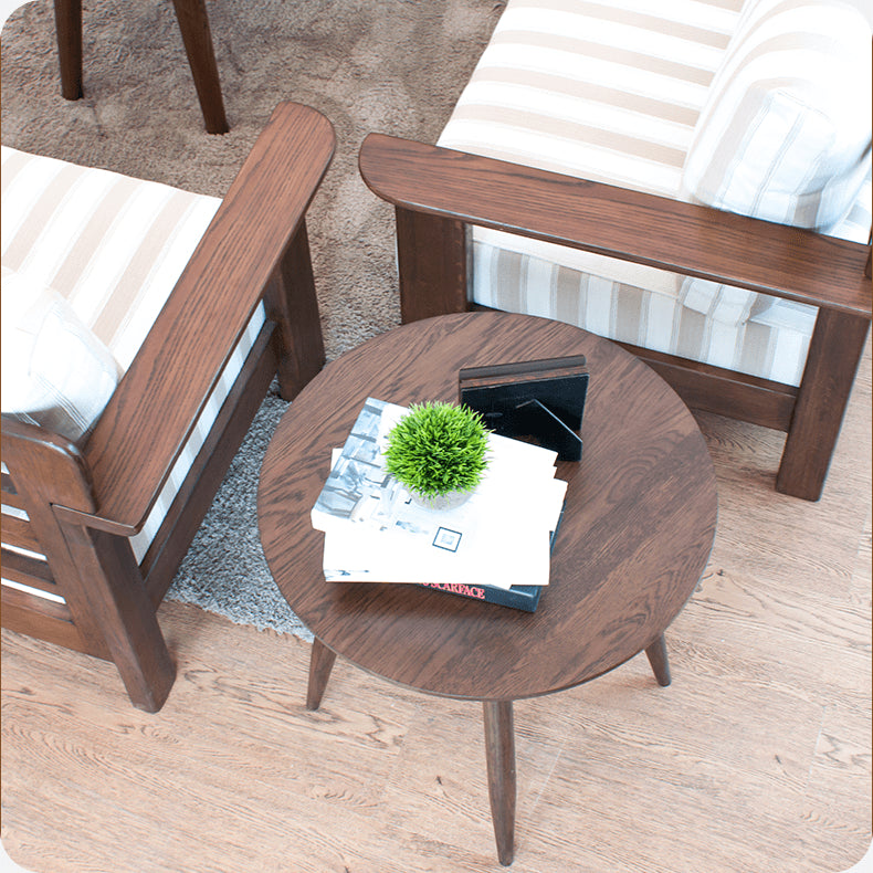 Elegant Brown Oak Wood Tea Table - Natural Finish, Perfect for Any Room hym-485