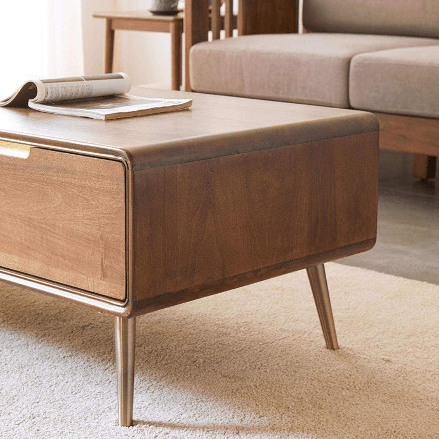 Elegant Brown Tung Wood Tea Table with Metal Accents hym-490