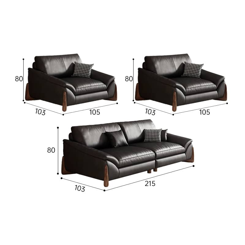 Stylish Black Pine Wood Sofa with Comfortable Goose Down and Faux Leather Finish hzh-1368