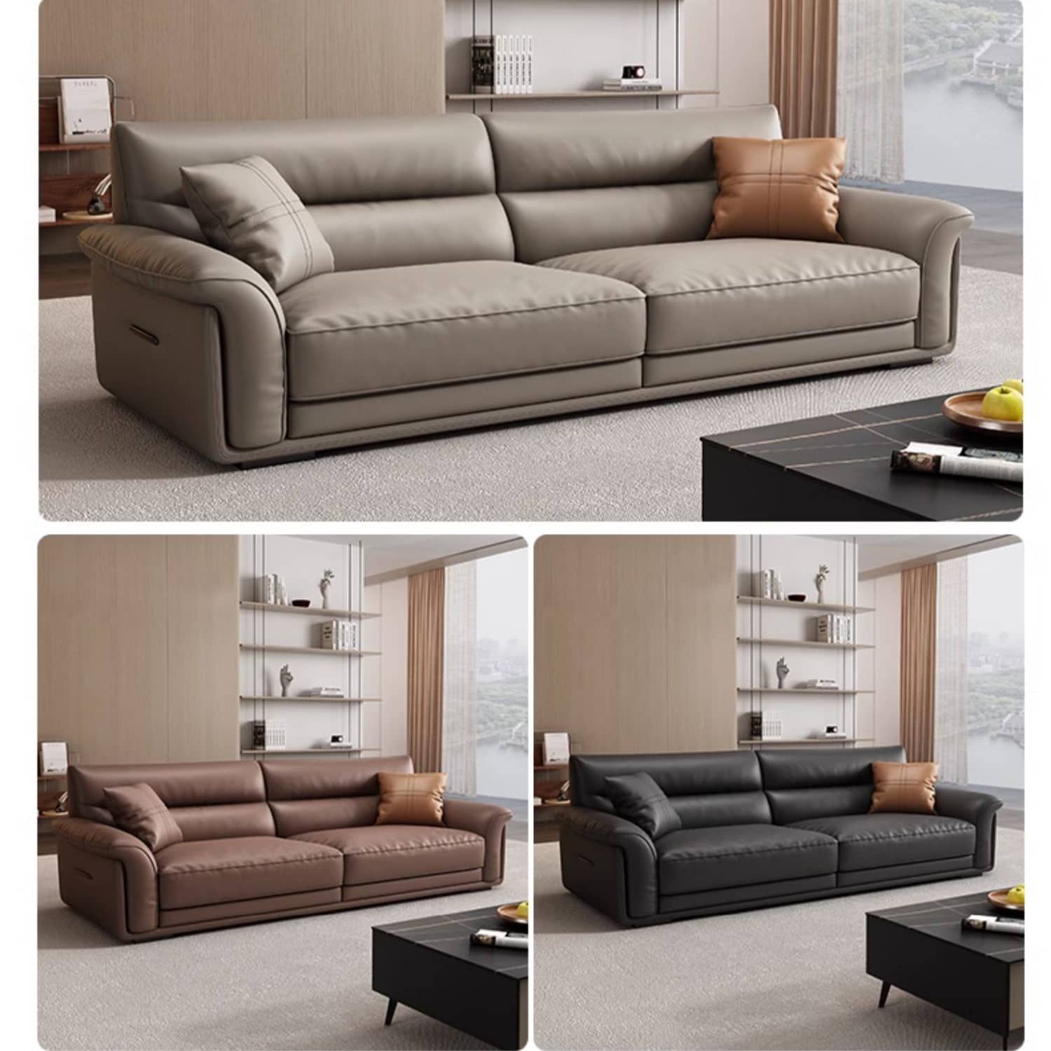 Contemporary Multi-Color Sofa with Leather and Pine Wood Accents hzh-1370