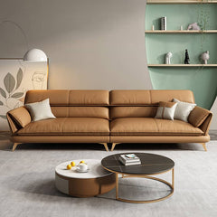 Stylish Orange Sofa with Pine Wood Frame and Faux Leather Accents – Comfort Meets Luxury hzh-1373