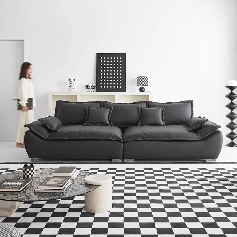 Sofa Black Synthetic leather Down Solid wood Stuffing cotton Techno Fabric hzmkj-5952
