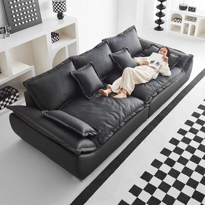 Sofa Black Synthetic leather Down Solid wood Stuffing cotton Techno Fabric hzmkj-5952