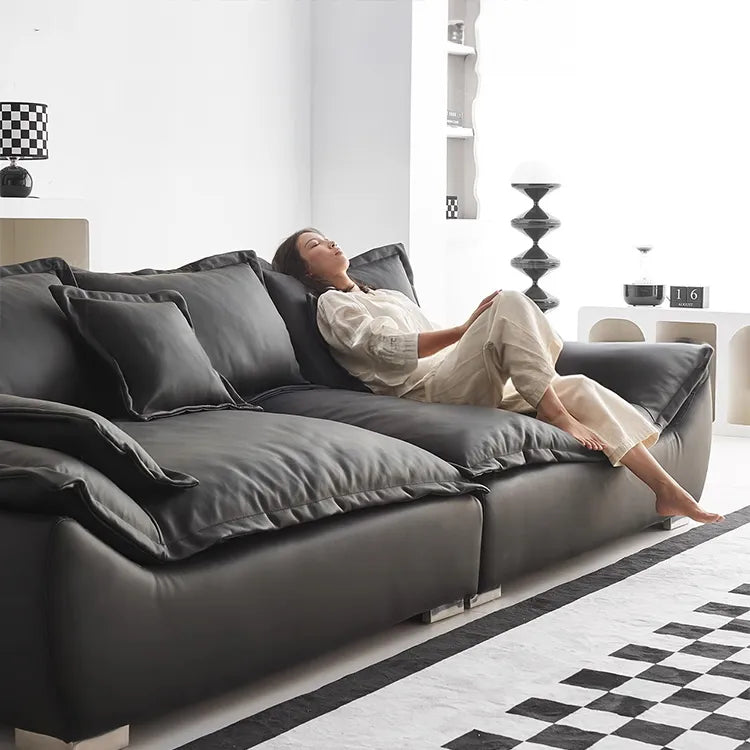 Sofa Black Synthetic leather Down Solid wood Stuffing cotton Techno Fabric hzmkj-5952