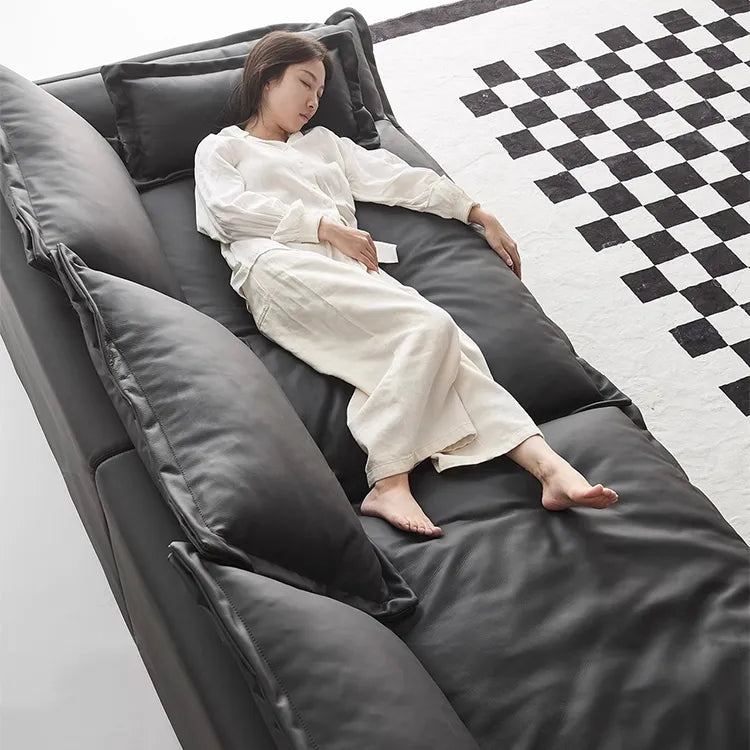 Sofa Black Synthetic leather Down Solid wood Stuffing cotton Techno Fabric hzmkj-5952