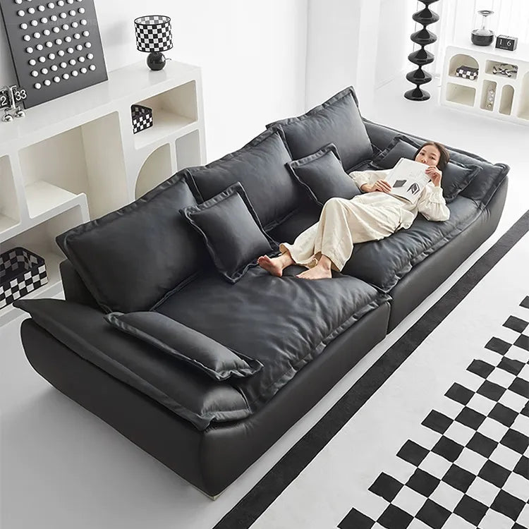 Sofa Black Synthetic leather Down Solid wood Stuffing cotton Techno Fabric hzmkj-5952
