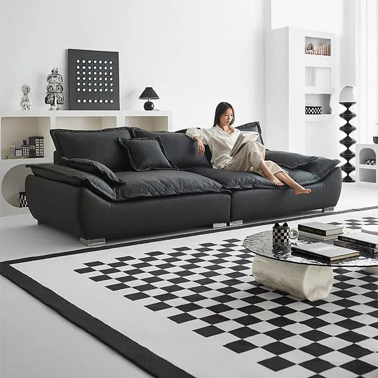 Sofa Black Synthetic leather Down Solid wood Stuffing cotton Techno Fabric hzmkj-5952