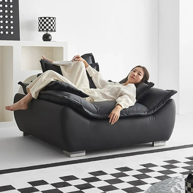 Sofa Black Synthetic leather Down Solid wood Stuffing cotton Techno Fabric hzmkj-5952