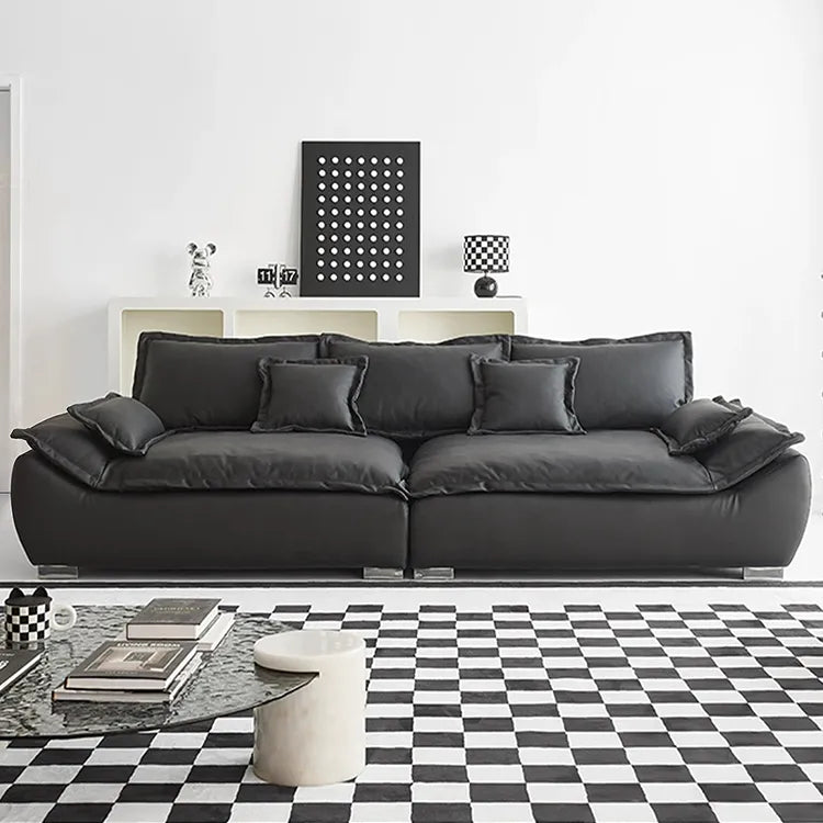 Sofa Black Synthetic leather Down Solid wood Stuffing cotton Techno Fabric hzmkj-5952