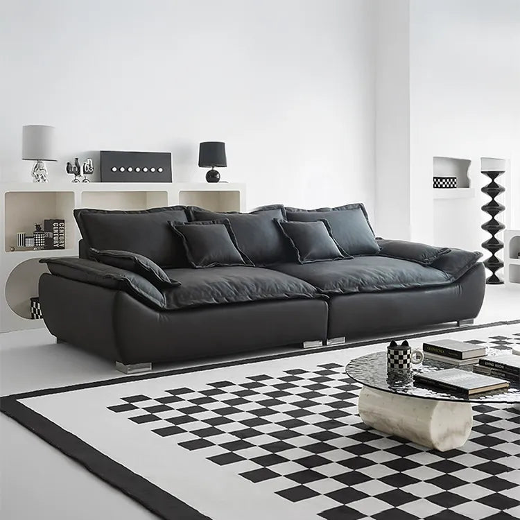 Sofa Black Synthetic leather Down Solid wood Stuffing cotton Techno Fabric hzmkj-5952