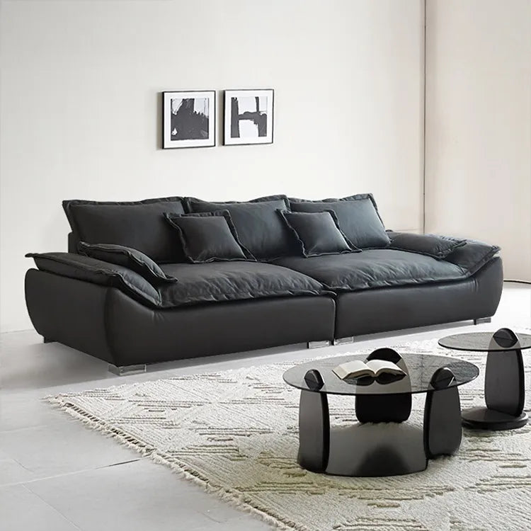 Sofa Black Synthetic leather Down Solid wood Stuffing cotton Techno Fabric hzmkj-5952