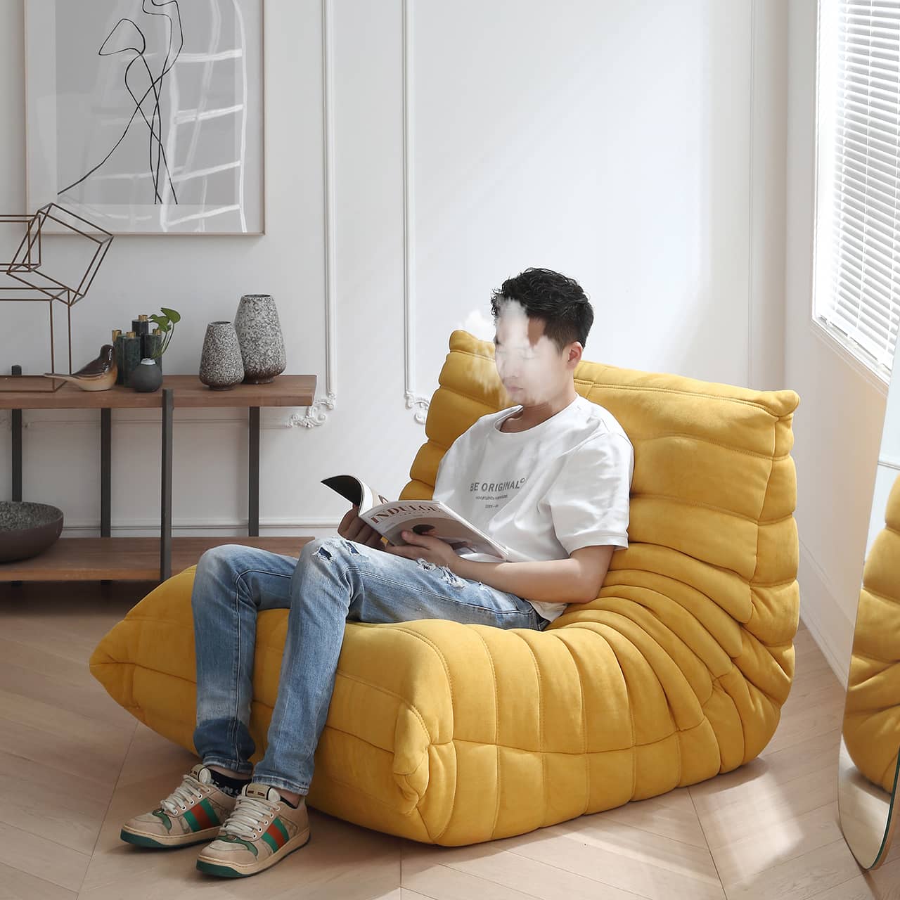 Scratch-Resistant Suede Sofa - Vibrant Orange, White, Pink, and Yellow Options my-345