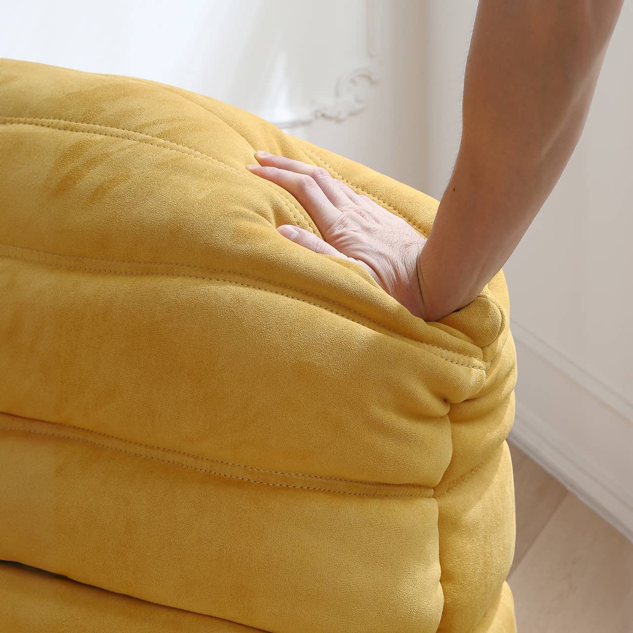 Scratch-Resistant Suede Sofa - Vibrant Orange, White, Pink, and Yellow Options my-345