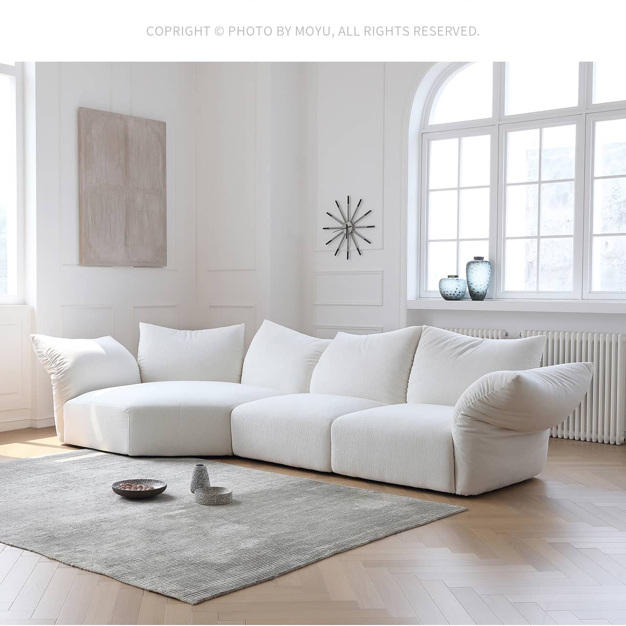 Luxurious White Pine Chenille Sofa with Plush Down Cushioning my-352