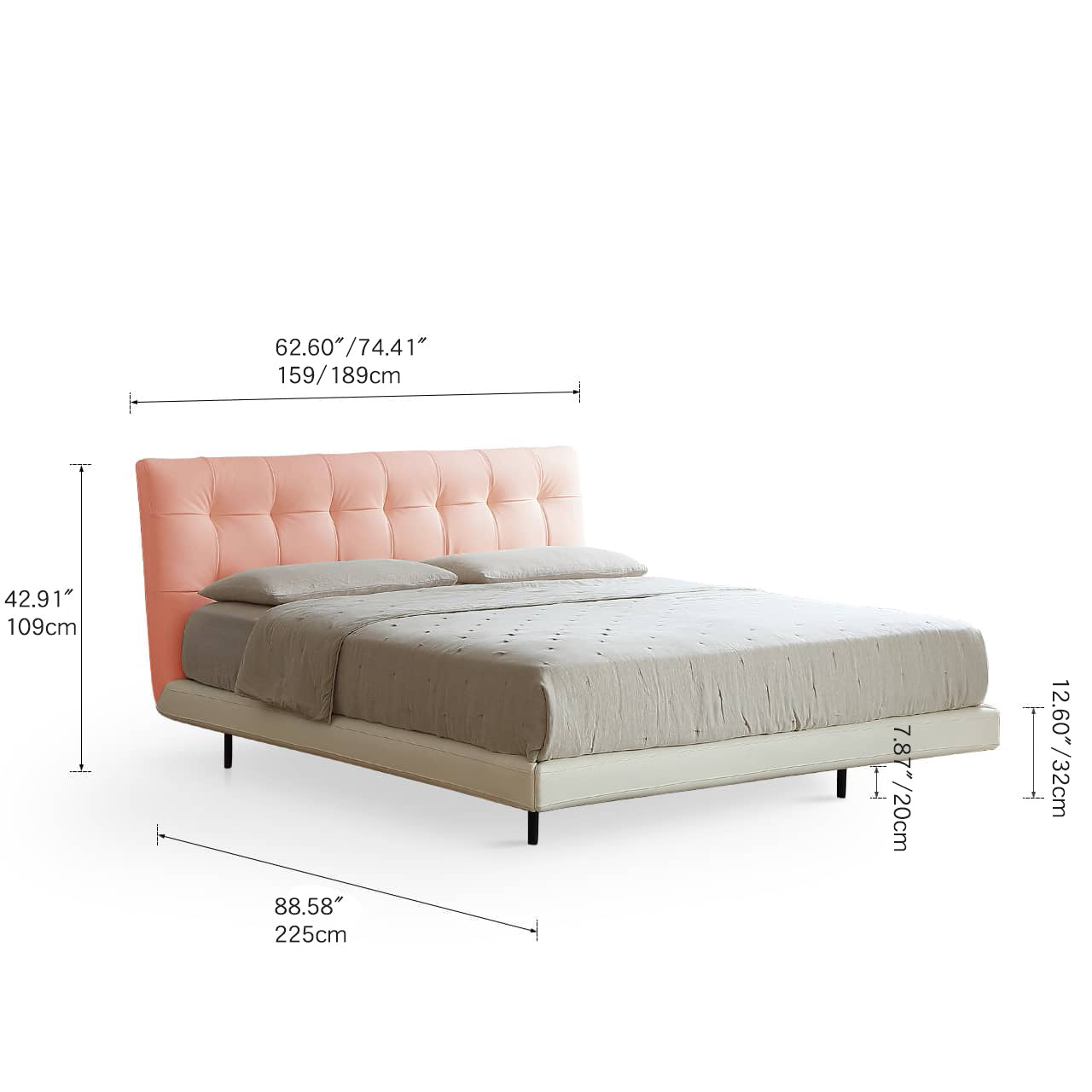 Stylish Bed Frame with Light Brown Pine and Leather Finish my-376