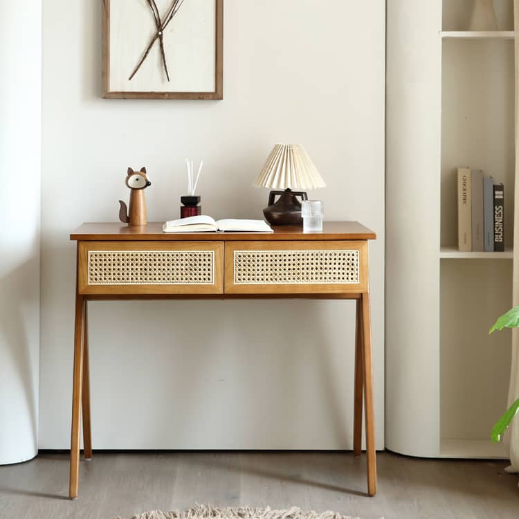Stylish Natural Wood Ash Rattan Chair with Synthetic Leather Seat tzm-524