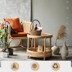 Natural Wood Tea Table with Rattan Accents and Glass Top – Elegant and Durable tzm-529