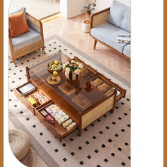 Stylish Brown Rattan Tea Table with Elegant Ash Wood Finish tzm-532