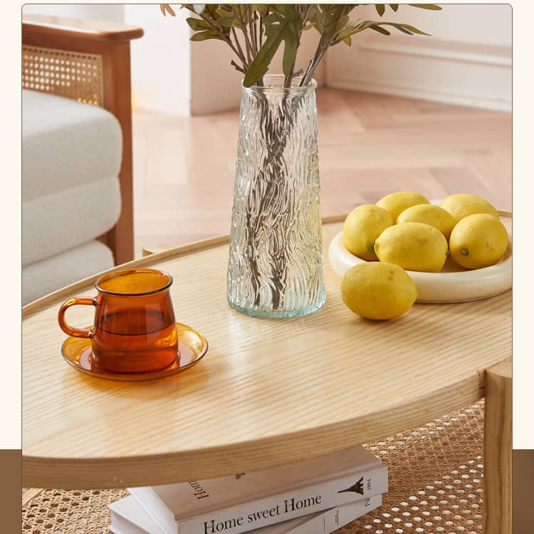 Black Rattan Tea Table with Natural Ash Wood Finish tzm-545