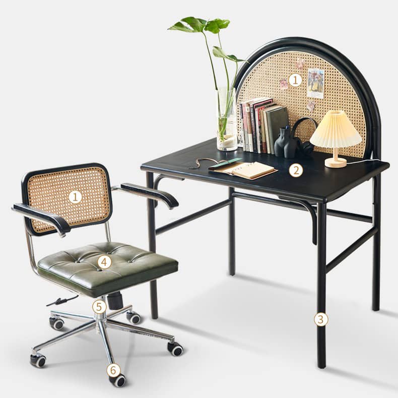 Modern Rattan & Ash Wood Chair with PU Leather and Stainless Steel Accents - Green & Orange Design tzm-551