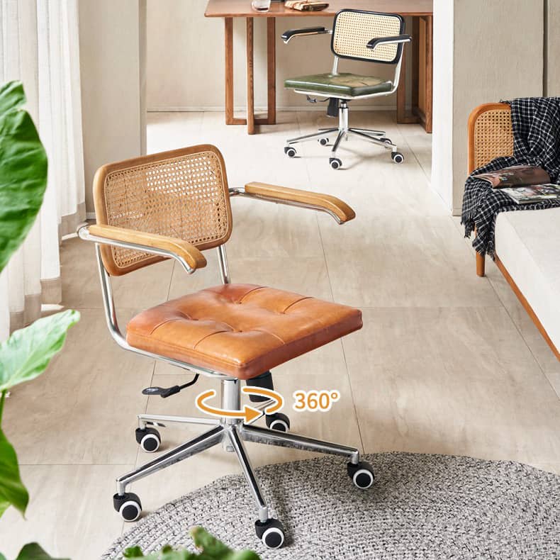 Modern Rattan & Ash Wood Chair with PU Leather and Stainless Steel Accents - Green & Orange Design tzm-551