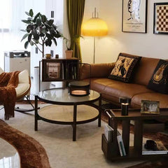Stunning Black & Cherry Wood Tea Table with Glass Top and Rattan Weaving yw-169
