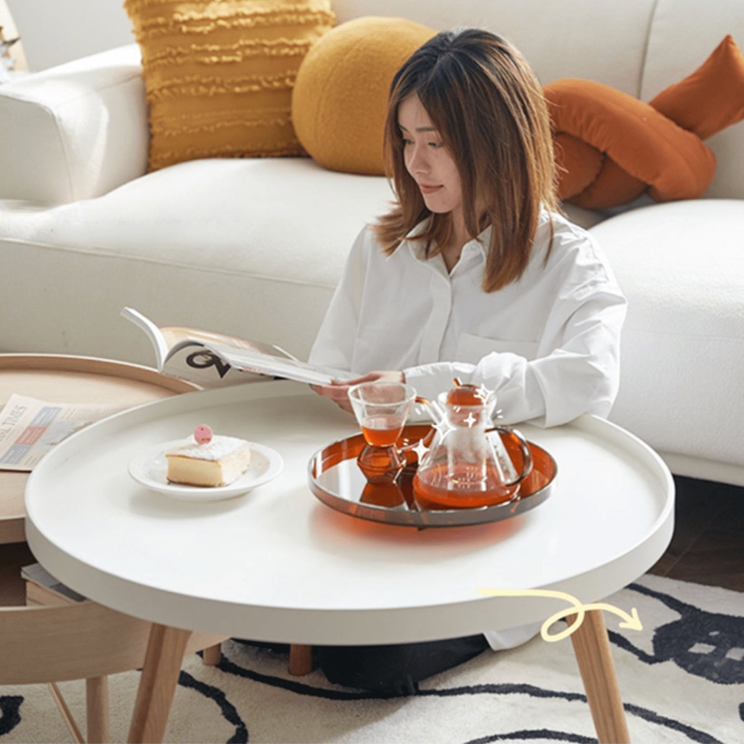 Elegant Black & Natural Wood Color Particle Board Tea Table - Stylish & Functional yw-179