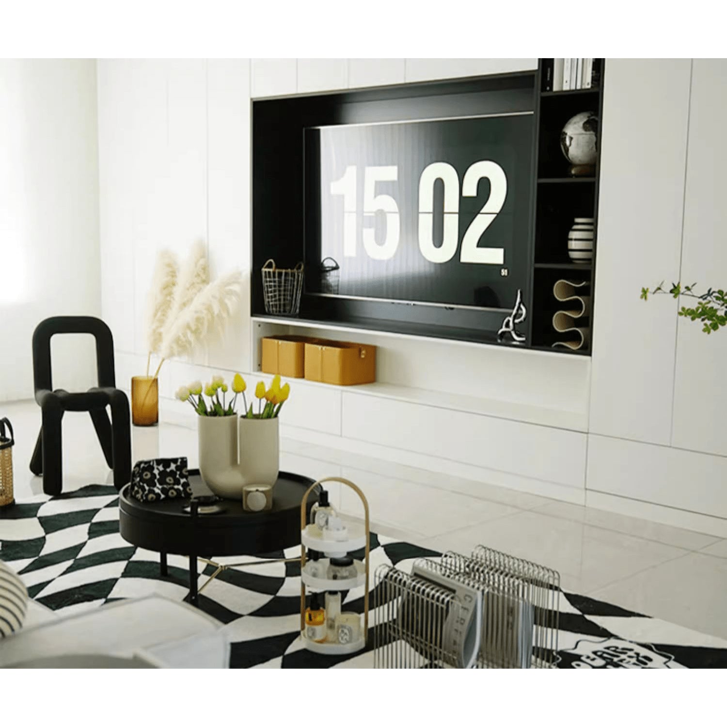 Elegant Black & Natural Wood Color Particle Board Tea Table - Stylish & Functional yw-179