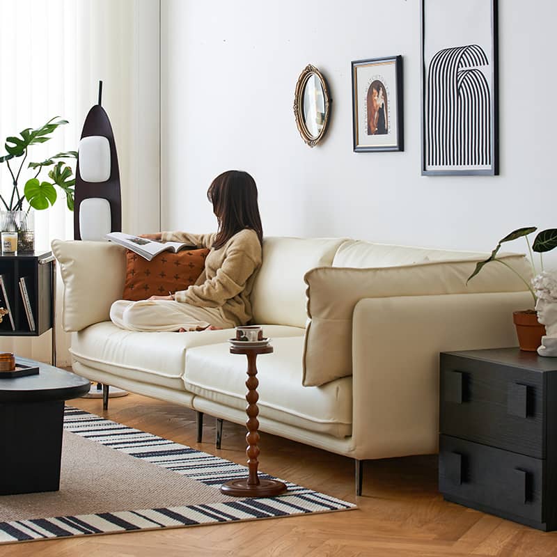 Modern Techno Fabric Sofa in Black, Light Brown, and White - Contemporary Elegant Design yw-196