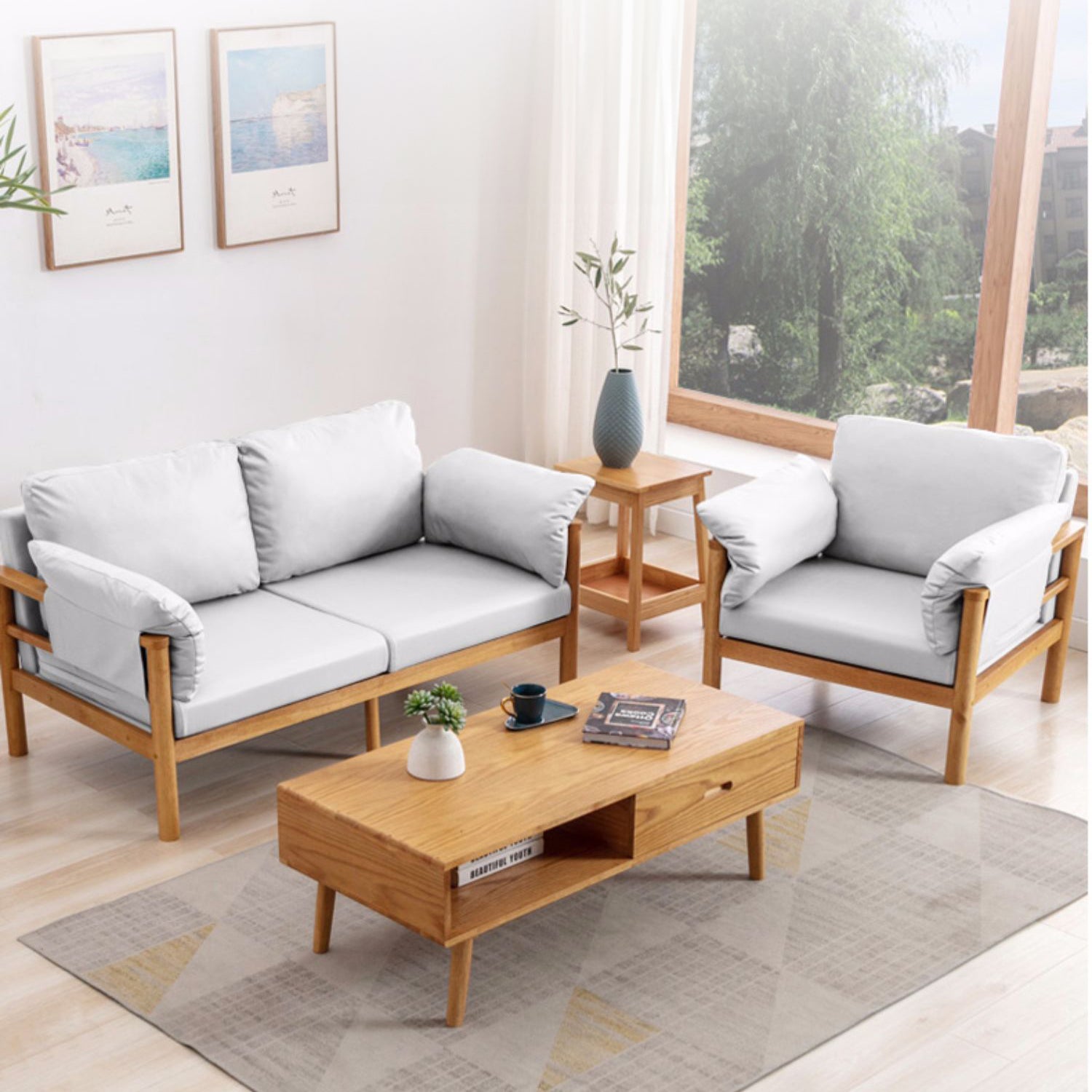 Luxurious Off-White Sofa with Rubber Wood Frame and Cotton-Ramie Blend Upholstery zsjj-106